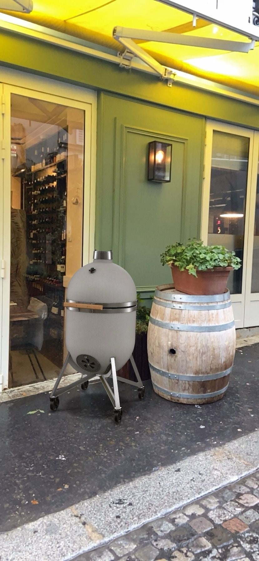 Compadre Grillofen virtuell in den Eingangsbereich eines Bistros gestellt