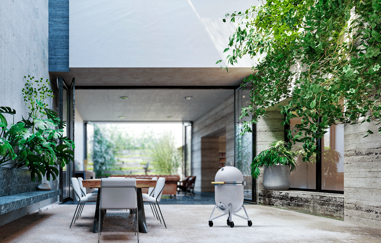 Compadre Grillofen auf Terrasse Sichtbeton Architektur