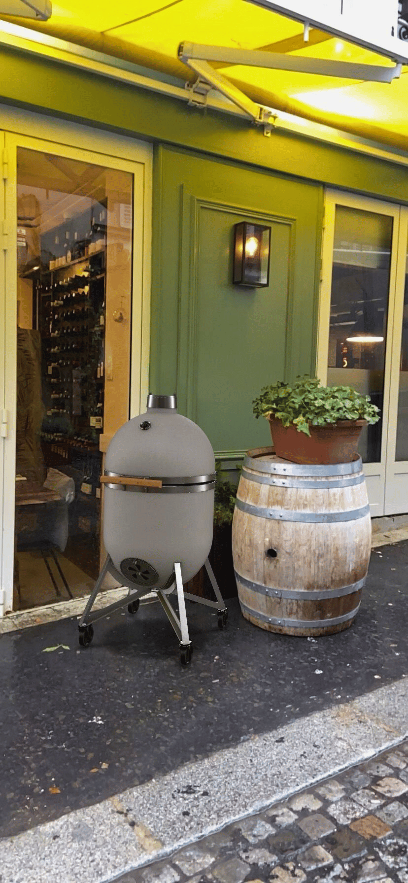 Compadre Grillofen virtuell in den Eingangsbereich eines Bistros gestellt